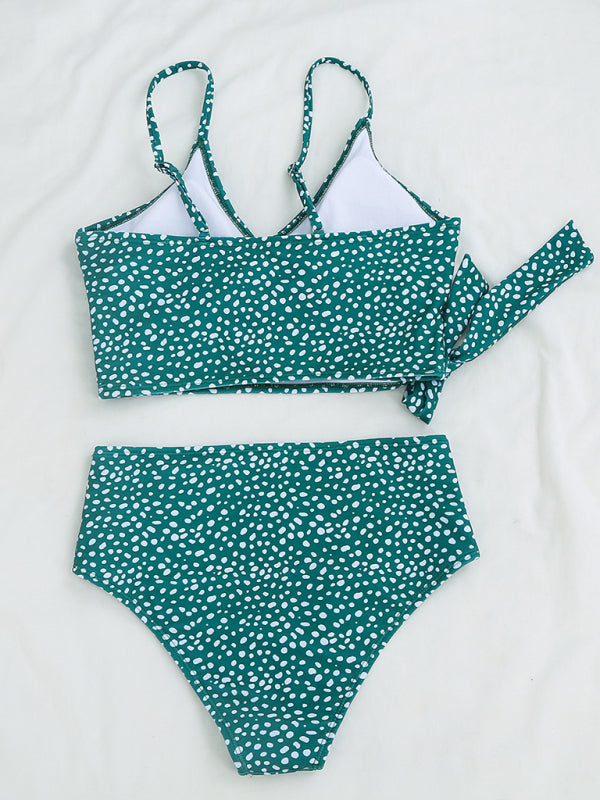 Polka Dot High-Waisted Bikini Set – Cross-Tie Top & Moderate Stretch