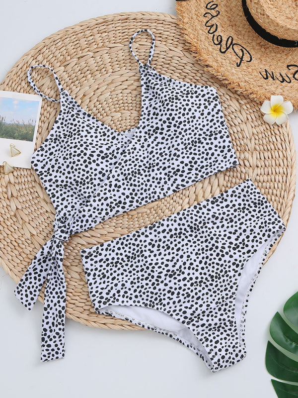 Polka Dot High-Waisted Bikini Set – Cross-Tie Top & Moderate Stretch