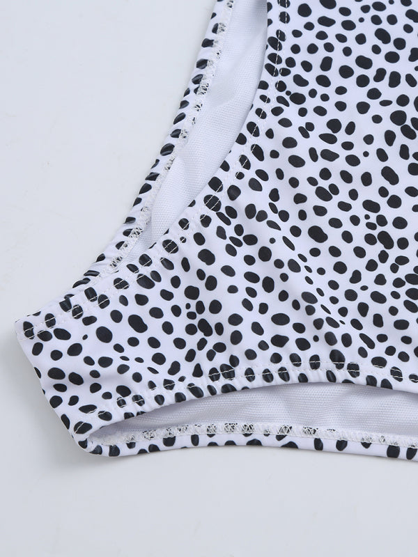 Polka Dot High-Waisted Bikini Set – Cross-Tie Top & Moderate Stretch