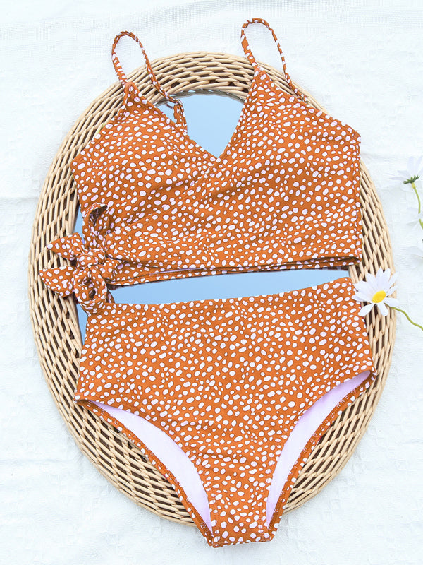 Polka Dot High-Waisted Bikini Set – Cross-Tie Top & Moderate Stretch