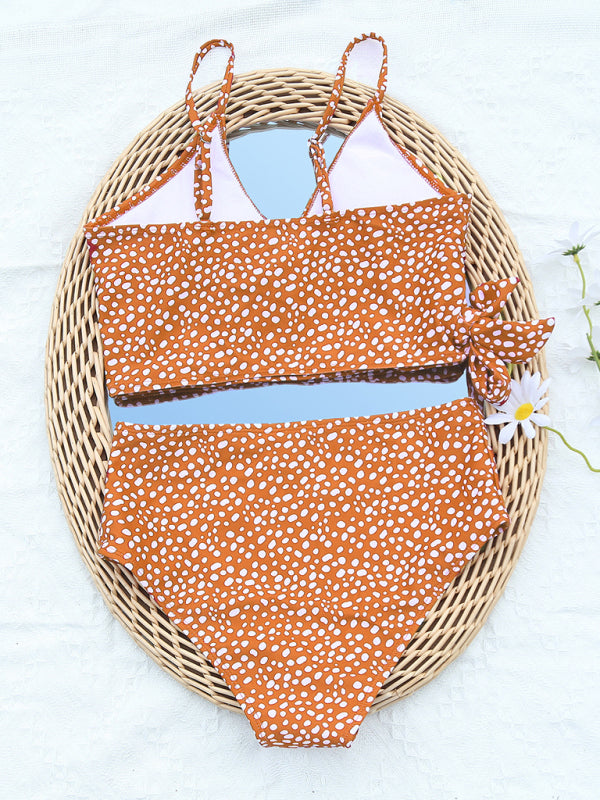 Polka Dot High-Waisted Bikini Set – Cross-Tie Top & Moderate Stretch