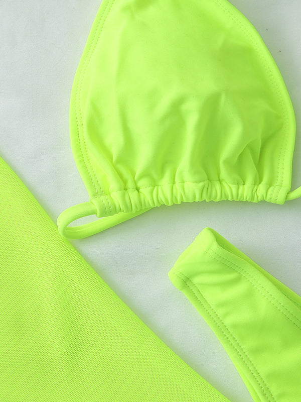 High-Waisted Solid Bikini 3-Piece Set – Lace-Up Top & Cover-Up Tee