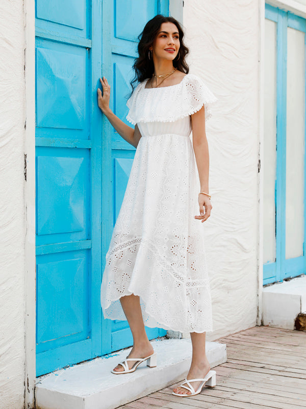 Lace Off-Shoulder Boho Maxi Dress – White Cotton Summer Dress