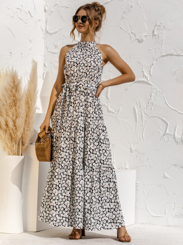 Polka Dot Halter Neck Tie Dress