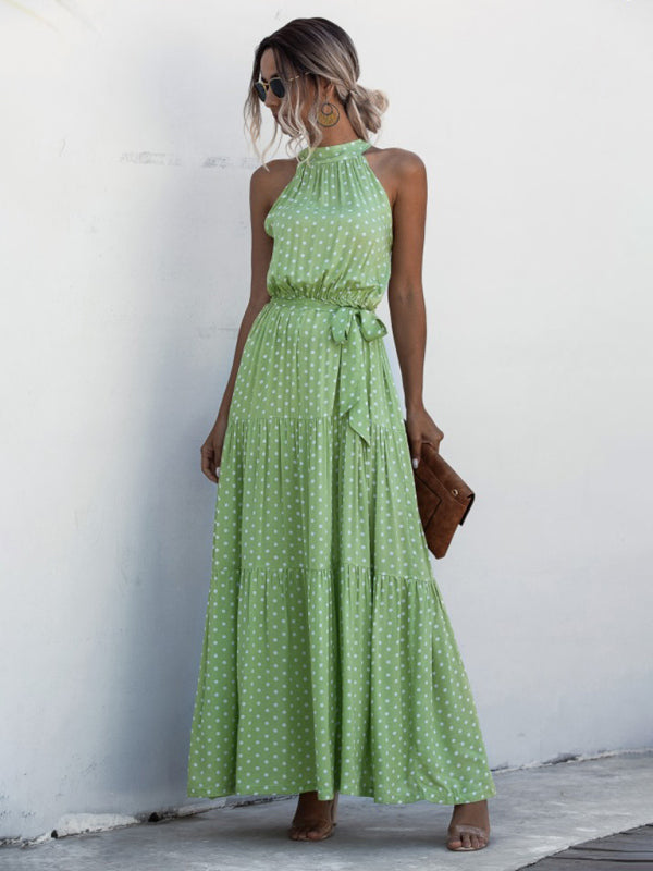 Polka Dot Halter Neck Tie Dress