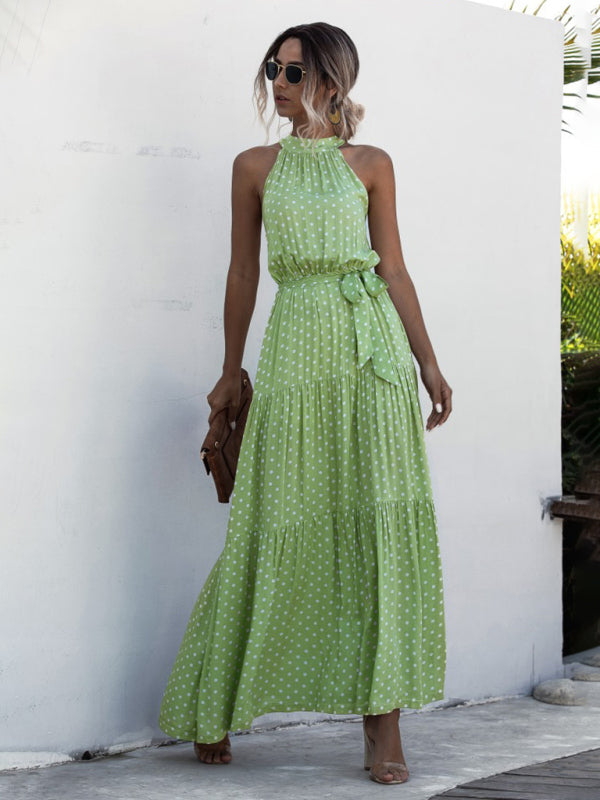 Polka Dot Halter Neck Tie Dress