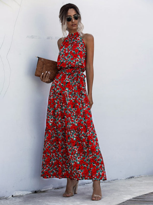 Polka Dot Halter Neck Tie Dress