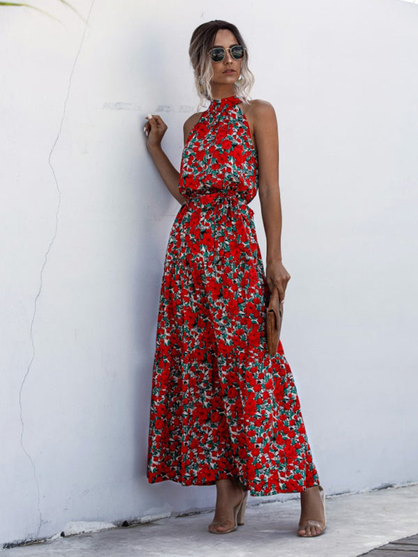 Polka Dot Halter Neck Tie Dress