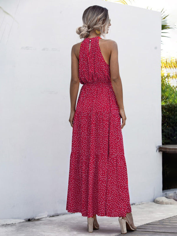 Polka Dot Halter Neck Tie Dress