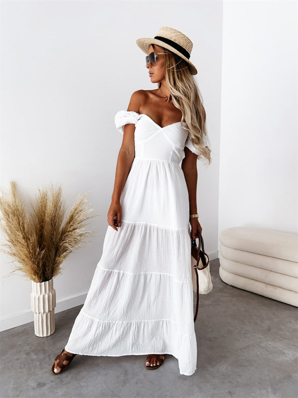 Off-Shoulder Backless Strappy Dress – High-Waisted, Summer Chic