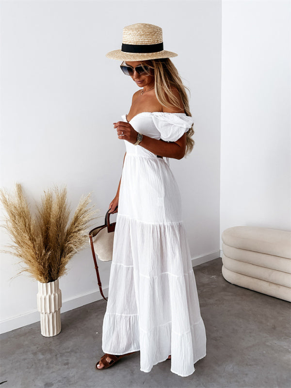 Off-Shoulder Backless Strappy Dress – High-Waisted, Summer Chic