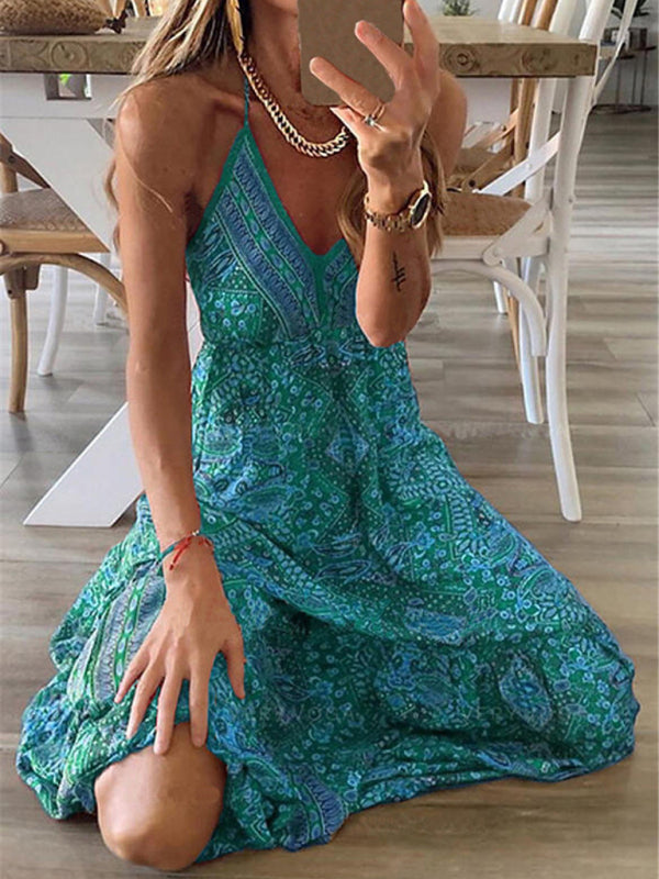Boho Print V-Neck Sleeveless Maxi Dress