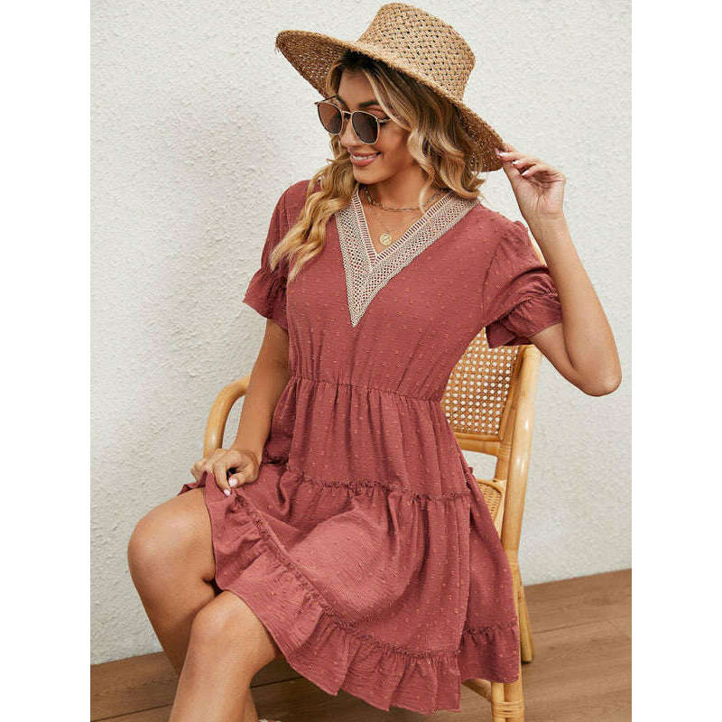 chiffon-jacquard-v-neck-puff-sleeve-dress-–-romantic-high-waist-casual-fitsmiling-maria---everything-for-women-34657602
