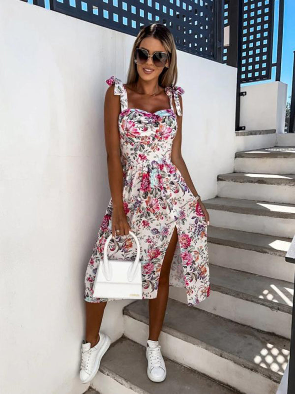 Elegant Floral Sleeveless Midi Dress – Lightweight Summer Resort Wear