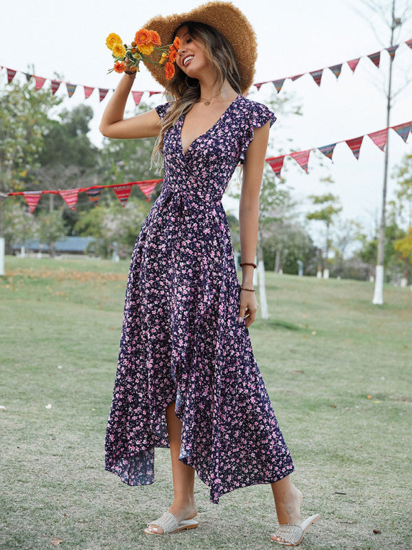 Boho Floral V-Neck Long Sleeve Maxi Dress
