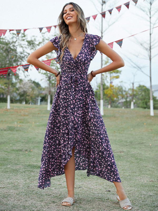 Boho Floral V-Neck Long Sleeve Maxi Dress