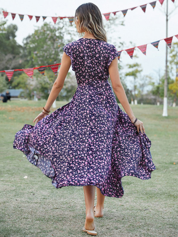 Boho Floral V-Neck Long Sleeve Maxi Dress