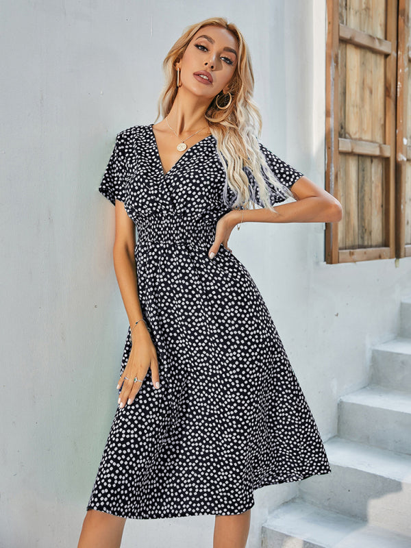 Women's Floral V-Neck Midi Dress – Lightweight Casual Vacation Style