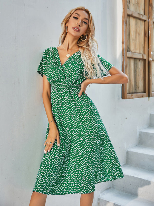 Women's Floral V-Neck Midi Dress – Lightweight Casual Vacation Style
