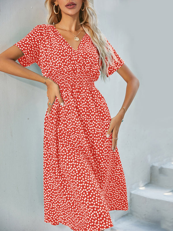Women's Floral V-Neck Midi Dress – Lightweight Casual Vacation Style