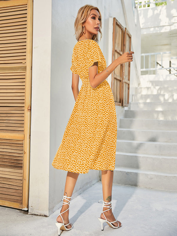Women's Floral V-Neck Midi Dress – Lightweight Casual Vacation Style