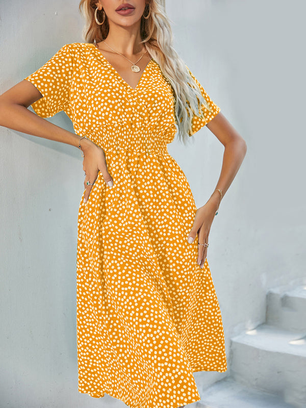 Women's Floral V-Neck Midi Dress – Lightweight Casual Vacation Style