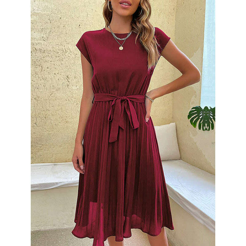 elegant-wine-red-pleated-midi-dress-–-round-neck-half-sleevessmiling-maria---everything-for-women-34655696