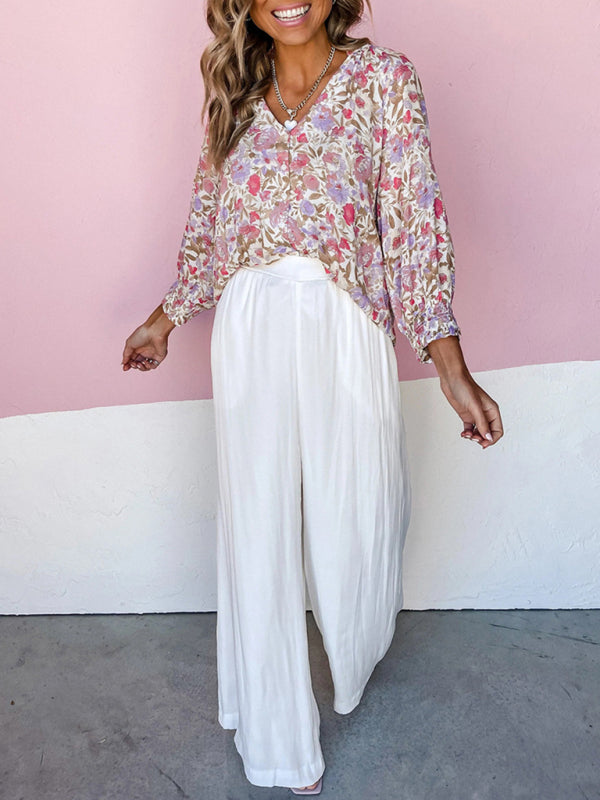 Floral V-Neck Button Cardigan Blouse – Boho Style