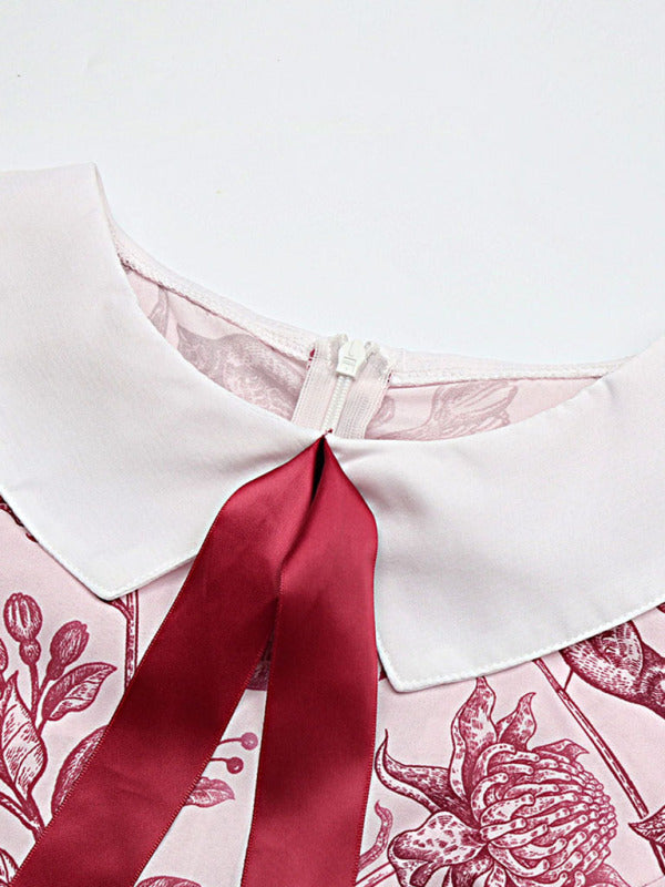 Printed Sleeveless A-Line Dress with Doll Collar – Romantic Vacation Style