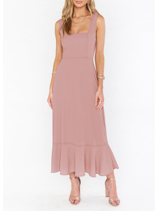 Elegant Sleeveless High-Waisted French Slit Dress – Commuter Style