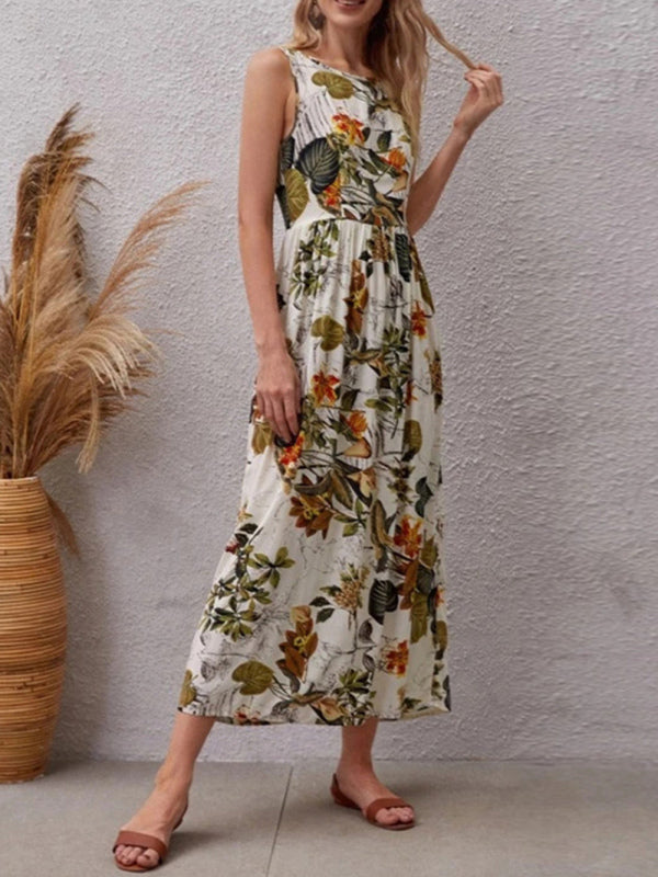 Cracker Khaki Sleeveless Maxi Dress – Full-Length Rayon Vacation Dress