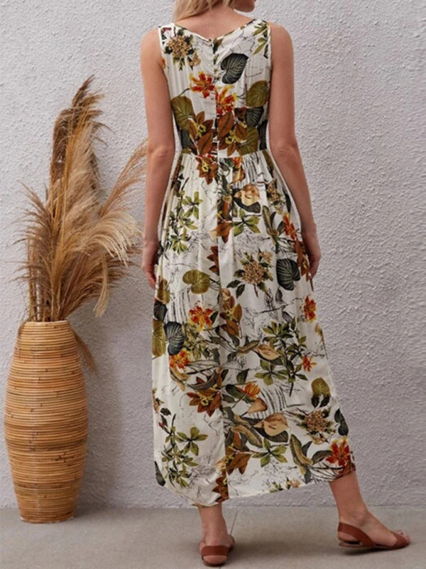 Cracker Khaki Sleeveless Maxi Dress – Full-Length Rayon Vacation Dress