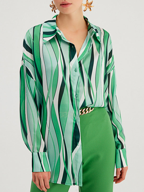 Striped Digital Print Long Sleeve Shirt