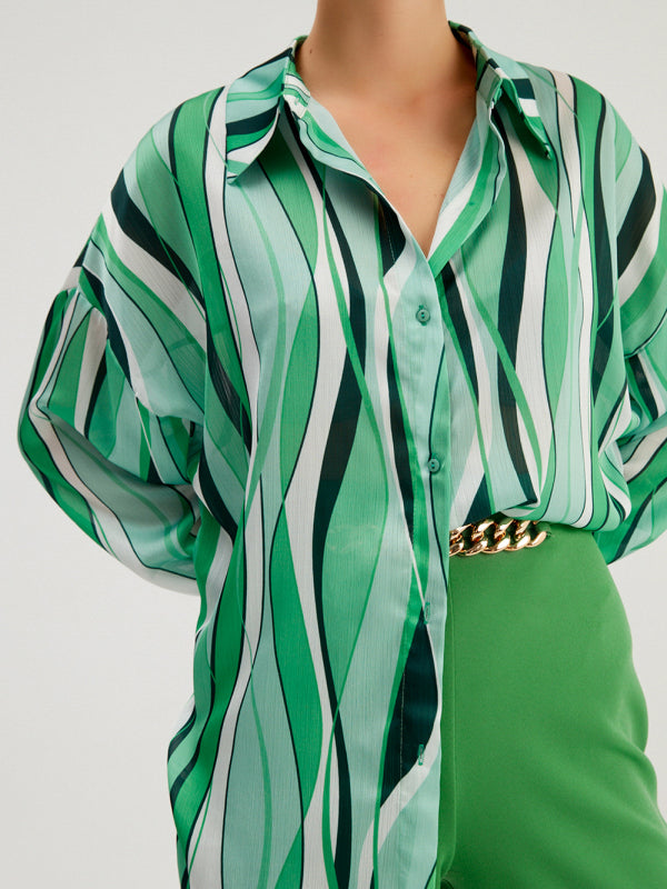 Striped Digital Print Long Sleeve Shirt