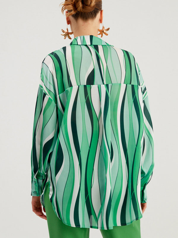 Striped Digital Print Long Sleeve Shirt