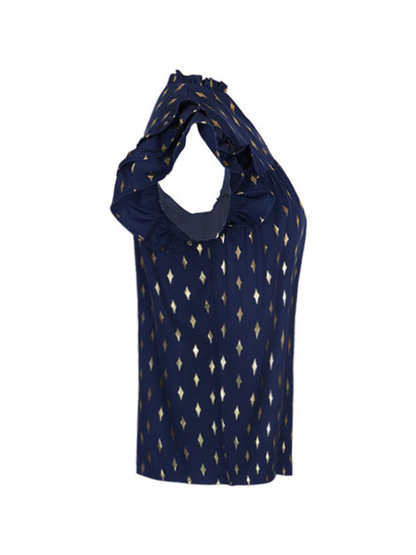 Women's Ruffled French Vintage Sleeveless Blouse