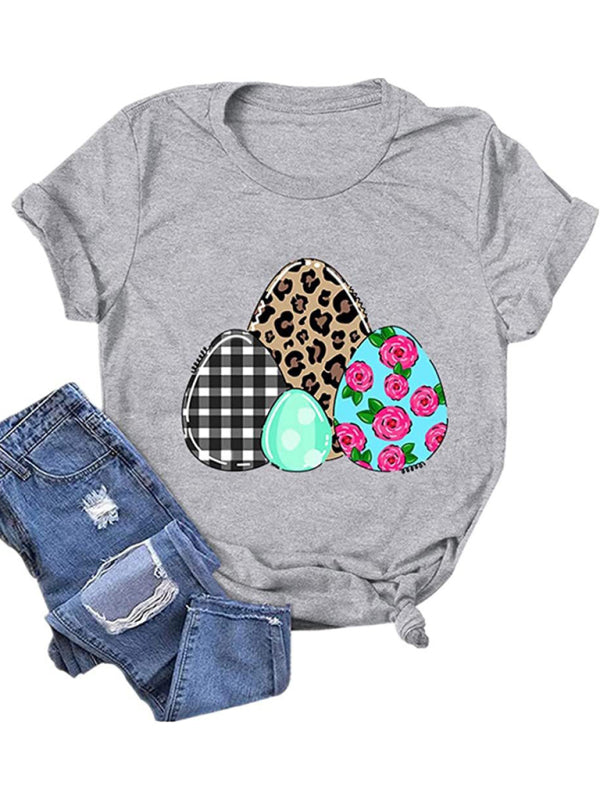 New Ladies Leopard Bunny Easter Explosion Style Urban Casual Short-sleeved T-Shirt Top