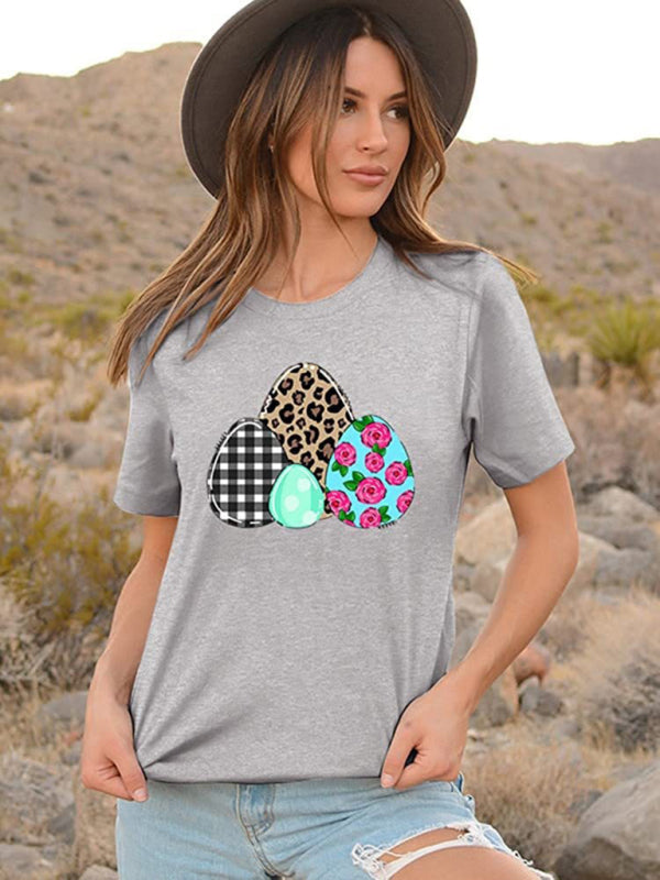 New Ladies Leopard Bunny Easter Explosion Style Urban Casual Short-sleeved T-Shirt Top