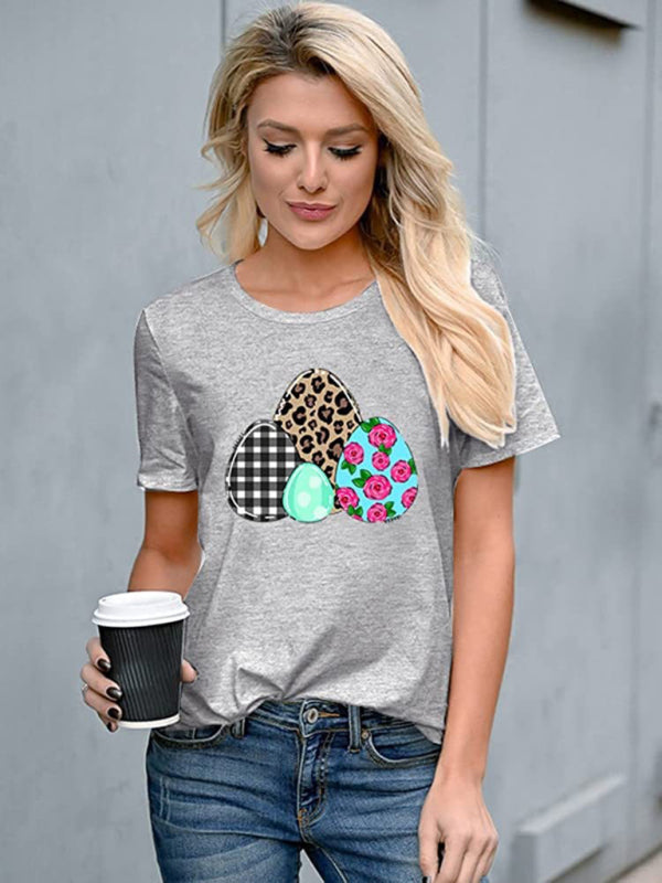 New Ladies Leopard Bunny Easter Explosion Style Urban Casual Short-sleeved T-Shirt Top