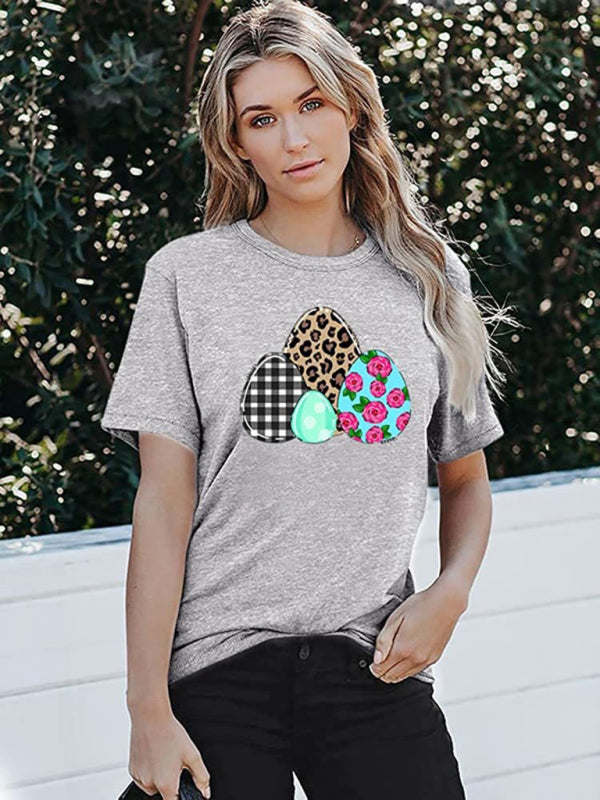 New Ladies Leopard Bunny Easter Explosion Style Urban Casual Short-sleeved T-Shirt Top