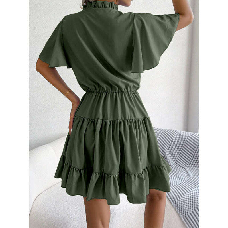 womens-ruffle-sleeve-a-line-dress-–-solid-color-v-neck-lotus-leaf-hemsmiling-maria---everything-for-women-34655524
