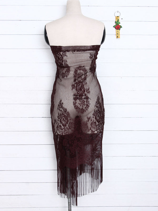 Lace Tassel Beach Cover-Up Skirt – Sheer Knit Wrap for Pool & Resort