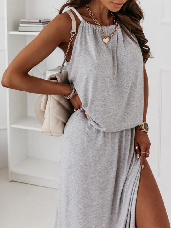 Halter Neck Knit Midi Dress – Casual Sleeveless Spring-Summer Look