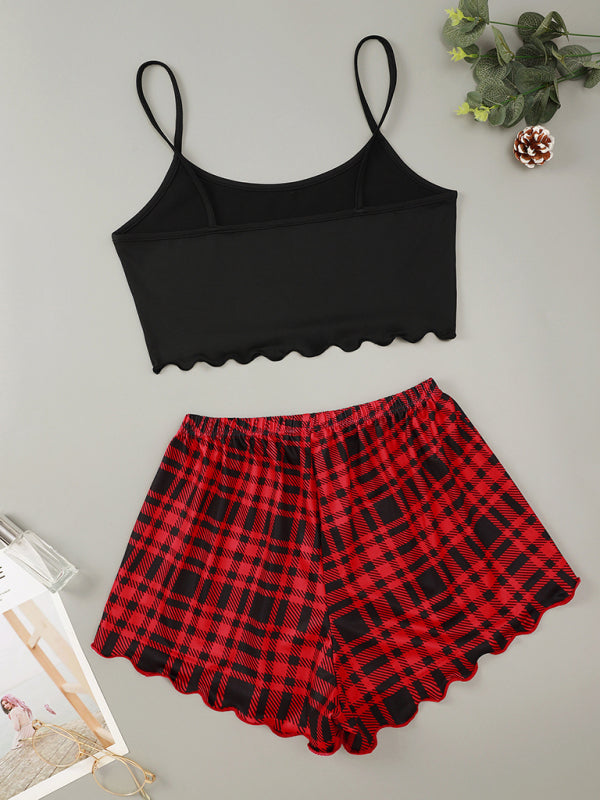 HONEY Letter Print Camisole & Plaid Shorts Lounge Set – Soft & Lightweight Sleepwear