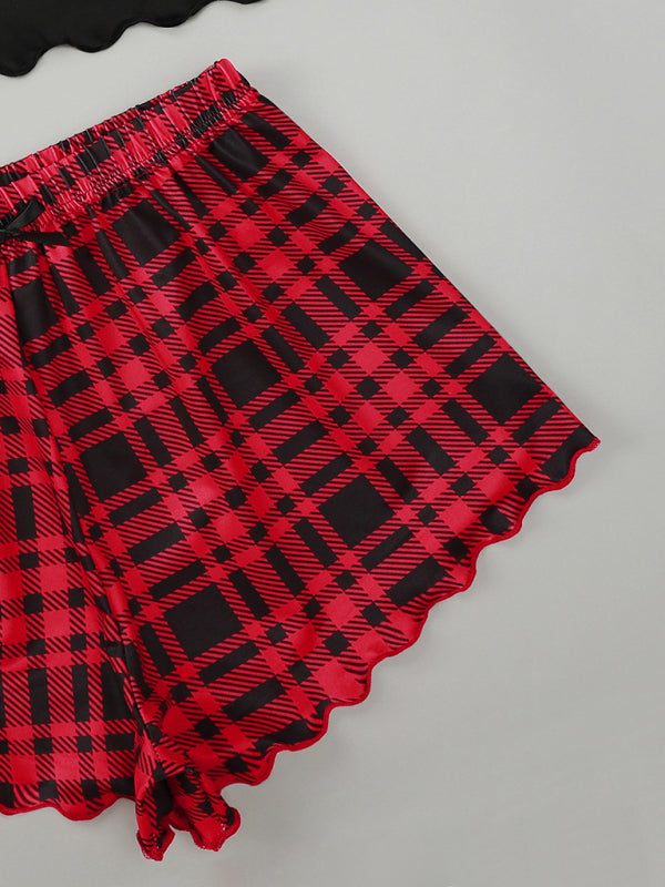 HONEY Letter Print Camisole & Plaid Shorts Lounge Set – Soft & Lightweight Sleepwear