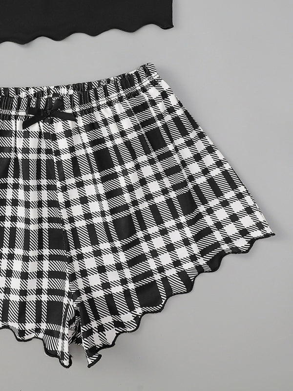 HONEY Letter Print Camisole & Plaid Shorts Lounge Set – Soft & Lightweight Sleepwear