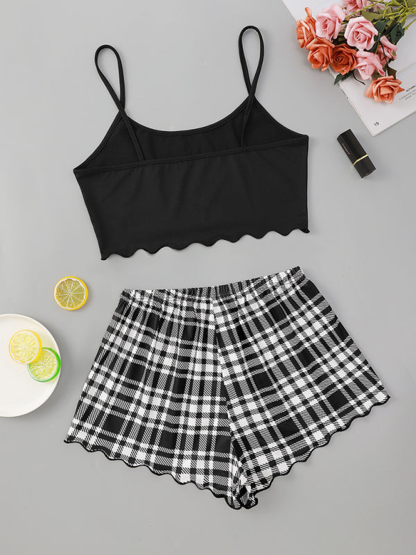 HONEY Letter Print Camisole & Plaid Shorts Lounge Set – Soft & Lightweight Sleepwear