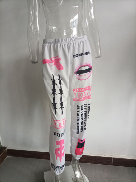 Printed Elastic Waist Harem Pants