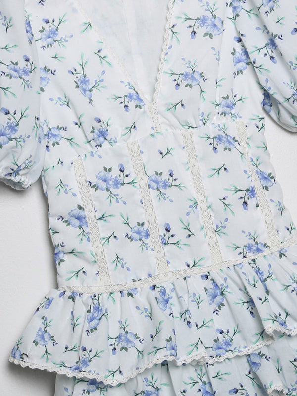 Embroidered V-Neck Sleeveless Midi Dress – Blue Floral, Spring-Summer Style