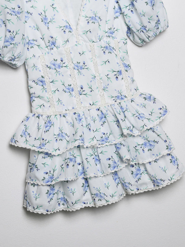Embroidered V-Neck Sleeveless Midi Dress – Blue Floral, Spring-Summer Style